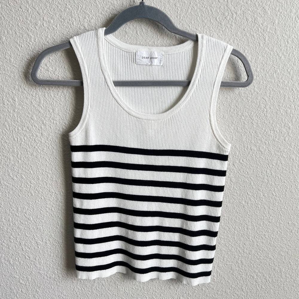 Dear John White Ribbed Knit Stripe Tank Top Women's Small Summer Casual